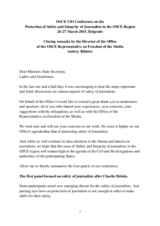 Closing remarks by the Director of the Office of the OSCE Representative on Freedom of the Media