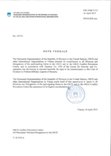 Response by the Delegation of Slovenia to the Questionnaire on the Code of Conduct on Politico-Military Aspects of Security