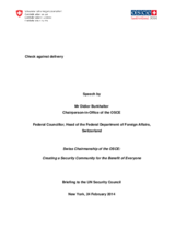 Speech by OSCE Chairperson, Swiss Foreign Minister Didier Burkhalter