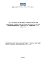 Legal Analysis of Proposed Amendments to the Audiovisual Code of the republic of Moldova and the Law on Freedom of Expression of the Republic of Moldova
