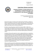 Statement by the Delegation of the United States of America on the ongoing aggression against Ukraine and violations of OSCE principles and commitments by the Russian Federation