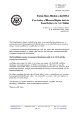 Statement by the Delegation of the United States of America on the sentencing of Mr. R. Jafarov and Mr. I. Aliyev in Azerbaijan