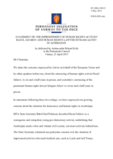Statement by the Delegation of Norway on the sentencing of Mr. R. Jafarov and Mr. I. Aliyev in Azerbaijan