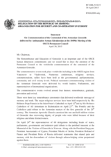 Statement by the Delegation of Armenia on the commemoration of the centennial of the Armenian genocide