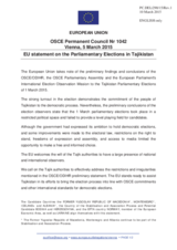 Statement by the Latvian EU Presidency on the parliamentary elections in Tajikistan held on 1 March 2015