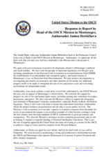 Statement by the Delegation of the United States of America in response to the report by the Head of the OSCE Mission to Montenegro, Ambassador Janina Hrebickova