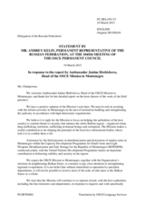 Statement by the Delegation of the Russian Federation in response to the report by the Head of the OSCE Mission to Montenegro, Ambassador Janina Hrebickova