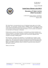 Statement by the Delegation of the United States of America on the case against human rights defender Mr. A. Sarymsakov in Uzbekistan
