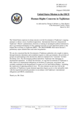 Statement by the Delegation of the United States of America on the human rights concerns in Tajikistan