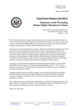 Statement by the Delegation of the United States of America on the illegal arrest of the Deputy Chairman of the Crimean Tatar Mejlis and growing violations of human rights by the occupying authorities in the AR of Crimea and the city of Sevastopol