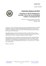 Statement by the Delegation of the United States of America on the visit by the representatives of the OSCE Parliamentary Assembly to the Guantánamo Bay detention facility on 27 January 2015