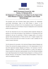 Statement by the Latvian EU Presidency in response to the report by the Head of the OSCE Mission in Kosovo, Ambassador Jean-Claude Schlumberger