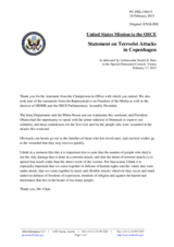 Statement by the Delegation of the United States of America in connection with the terrorist attack on 15 February 2015 in Copenhagen
