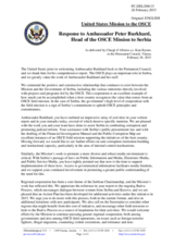 Statement by the Delegation of the United States of America in response to the report by the Head of the OSCE Mission to Serbia, Ambassador Peter Burkhard