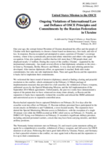 Statement by the Delegation of the United States of America on the ongoing aggression against Ukraine and violations of OSCE principles and commitments by the Russian Federation
