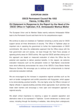 Statement by the Latvian EU Presidency in response to the report by the Head of the OSCE Office in Tajikistan, Ambassador Markus Müller