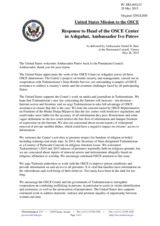 Statement by the Delegation of the United States of America in response to the report by the Head of the OSCE Centre in Ashgabat, Ambassador Ivo Petrov