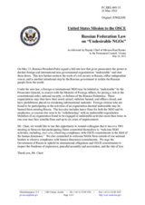 Statement by the Delegation of the United States of America on the Russian law on so-called “undesirable” non-governmental organizations