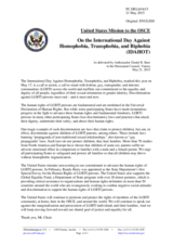 Statement by the Delegation of the United States of America on the International Day against Homophobia, Transphobia and Biphobia, observed on 17 May 2015