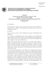 Statement by the Delegation of Armenia in response to the address by the Minister for Foreign Affairs of Malta, H.E. George Vella