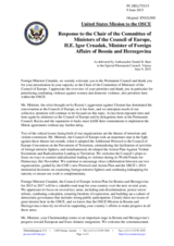 Statement by the Delegation of the United States of America in response to the address by the Minister for Foreign Affairs of Bosnia and Herzegovina, H.E. Igor Crnadak
