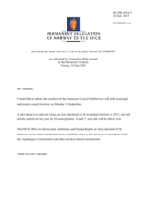 Statement by the Delegation of Norway on the municipal and county council elections in Norway, to be held on 14 September 2015.
