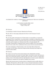 Statement by the Delegation of Norway in response to the report by the Head of the OSCE Centre in Ashgabat, Ambassador Ivo Petrov