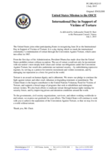 Statement by the Delegation of the United States of America on the United Nations International Day in Support of Victims of Torture, observed on 26 June 2015