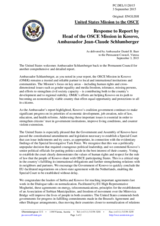 Statement by the Delegation of the United States of America in response to the report by the Head of the OSCE Mission in Kosovo, Ambassador Jean-Claude Schlumberger