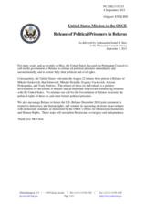 Statement by the Delegation of the United States of America on the release of political prisoners in Belarus