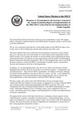 Statement by the Delegation of the United States of America in response to the Presentation by the Secretary General of the Annual Evaluation Report on the Implementation of the 2004 OSCE Action Plan for the Promotion of Gender Equality