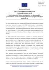 Déclaration de l’Union européenne en réponse à la présentation par le Secrétaire général du projet de budget unifié 2016
