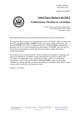 Statement by the Delegation of the United States of America on the parliamentary elections in Azerbaijan, held on 1 November 2015