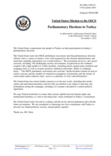 Statement by the Delegation of the United States of America on the parliamentary elections in Turkey, held on 1 November 2015