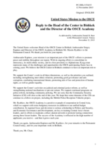 Statement by the Delegation of the United States of America in response to the report by the Head of the OSCE Centre in Bishkek, Ambassador Sergey Kapinos, and by the Director of the OSCE Academy in Bishkek, Mr. Maxim Ryabkov