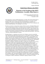 Statement by the Delegation of the United States of America in response to the address by the President of the OSCE Parliamentary Assembly, Mr. Ilkka Kanerva