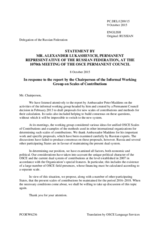 Statement by the Delegation of the Russian Federation in response to the report by the Chairperson of the Informal Working Group on Scales of Contributions