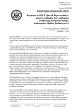 Statement by the Delegation of the United States of America in response to the report by the OSCE Special Representative and Co-ordinator for Combating Trafficking in Human Beings, Ambassador Madina Jarbussynova