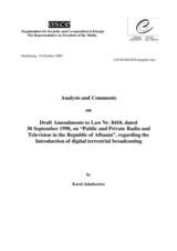 Analysis of draft amendments to Albanian electronic media law, regarding introduction of digital terrestrial broadcasting, NCRT proposal