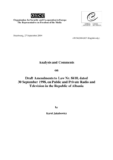 Analysis of draft amendments to Albanian electronic media law, regarding introduction of digital terrestrial broadcasting, MPs proposal