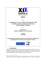 Analysis of draft amendment to Albanian electronic media law on macabre images