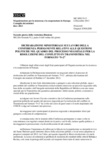 Dichiarazione ministeriale sui lavori della Conferenza permanente relativi alle questioni politiche nel quadro del Processo negoziale per la risoluzione del conflitto in Transnistria nel formato “5+2”