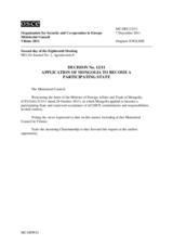 Decision No. 12/11 on the application of Mongolia to become a aarticipating State
