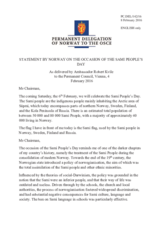 Statement by the Delegation of Norway on the Sami People’s Day, to be observed on 6 February 2016
