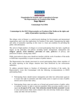 Communique by the OSCE Representative on Freedom of the Media on the rights and safety of journalists reporting on refugees