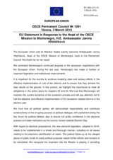 Statement by the Dutch EU Presidency in response to the report by the Head of the OSCE Mission to Montenegro, Ambassador Janina Hrebickova