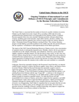 Statement by the Delegation of the United States of America on the ongoing aggression against Ukraine and violations of OSCE principles and commitments by the Russian Federation