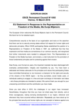 Statement by the Dutch EU Presidency in response to the report by the OSCE Representative on Freedom of the Media, Ms. Dunja Mijatović