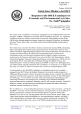 Statement by the Delegation of the United States of America in response to the report by the Co-ordinator of OSCE Economic and Environmental Activities, Dr. Halil Yurdakul Yigitgüden
