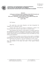 Statement by the Delegation of Armenia in response to the report by the Co-ordinator of OSCE Economic and Environmental Activities, Dr. Halil Yurdakul Yigitgüden